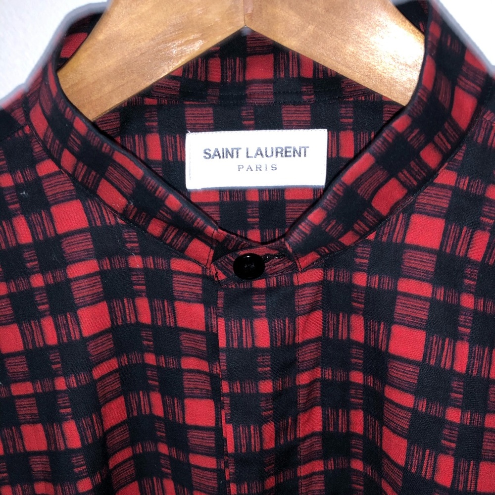 - Saint Laurent Paris Men Plaid Dress Shirt Sz 40